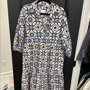 Maeve Blue and White Puff Sleeve Sundress